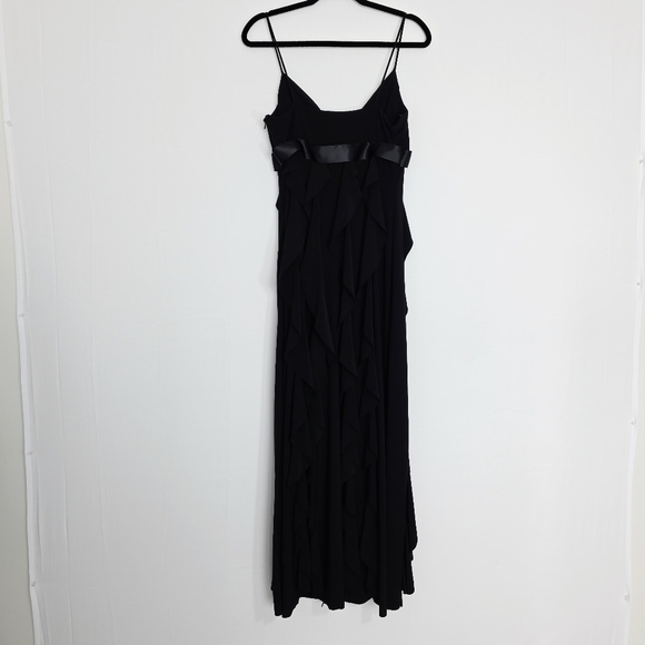 Cache Spaghetti Straps Waterfall Ruffles Black Formal Long Dress Women's Size 10 - Picture 8 of 11